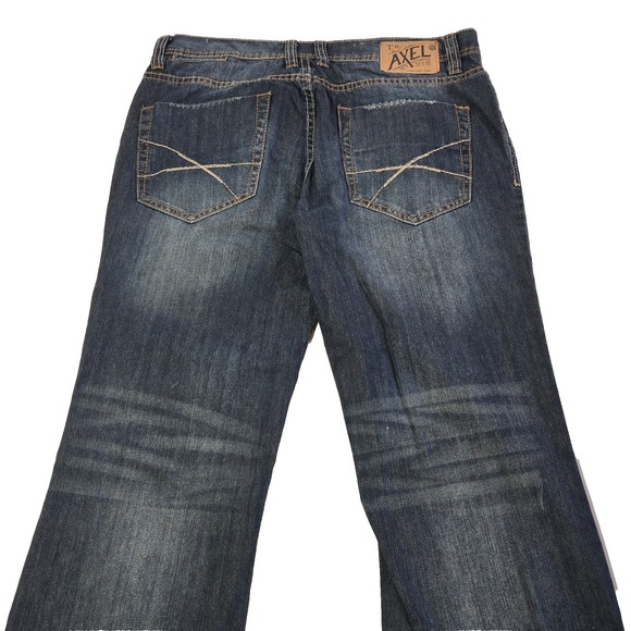 TK Axel Jeans Mens‎ 34x30 Blue Griswold Slim Straight Denim Whiskering Grunge - Picture 1 of 14